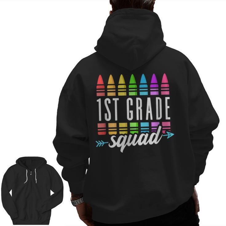 1st Grade Squad Back To School First Grade Teacher Boy Girl Men Zip Up Hoodie Back Print
