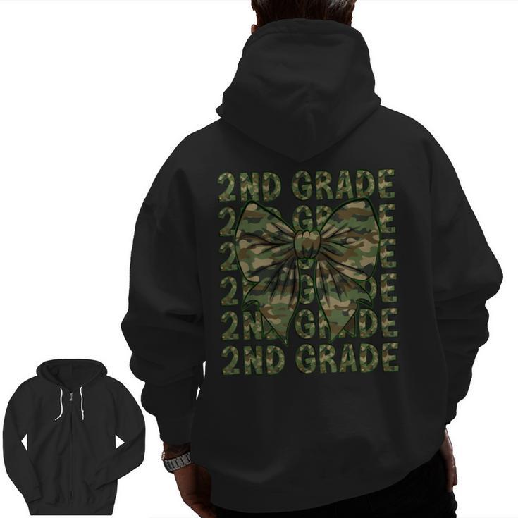 2nd Grade Teacher Student Camo Bow Back To School Men Zip Up Hoodie Back Print