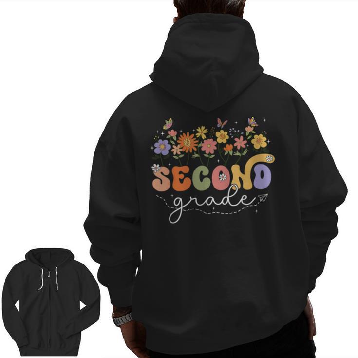 2nd Second Grade Teacher Wildflower Back To School Floral Men Zip Up Hoodie Back Print