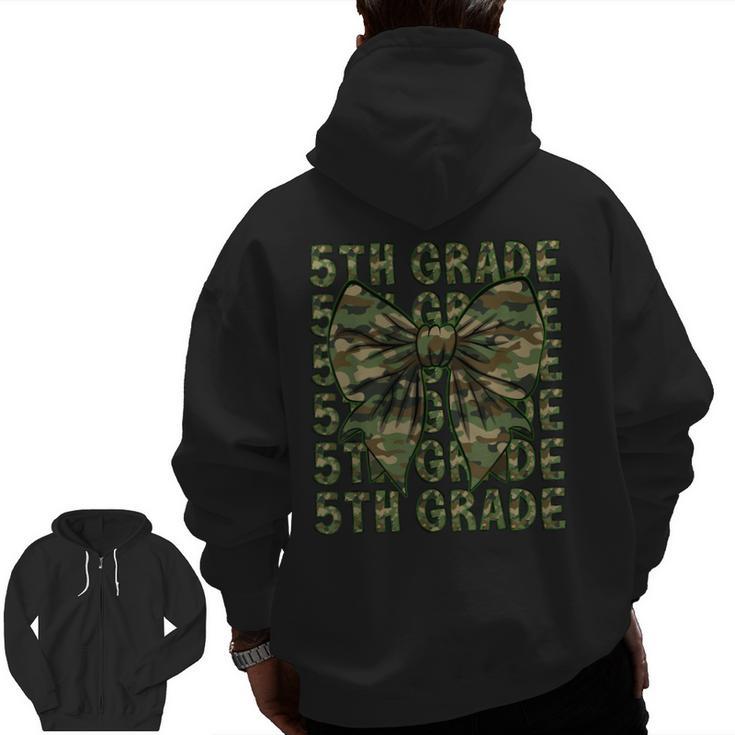 5th Grade Teacher Student Camo Bow Back To School Men Zip Up Hoodie Back Print