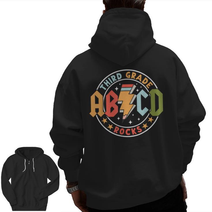 ABCD 3rd Grade Rocks Pencil Lightning Teachers Rock Boys Men Zip Up Hoodie Back Print