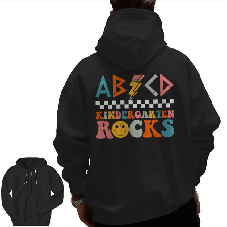 ABCD Kindergarten Rocks Back To School Teacher Kindergarten Men Zip Up Hoodie Back Print