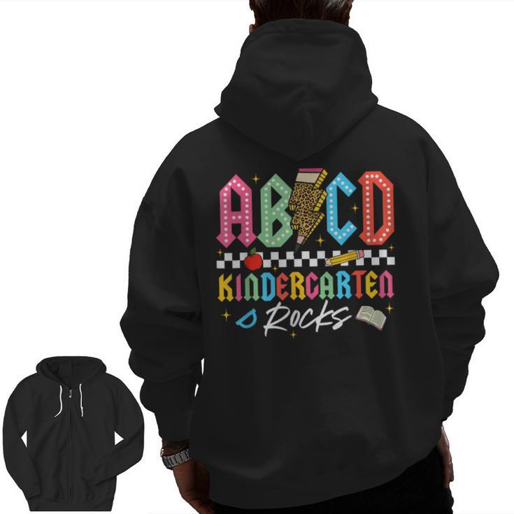 ABCD Kindergarten Rocks Pencil Lightning Teachers Rock Boys Men Zip Up Hoodie Back Print