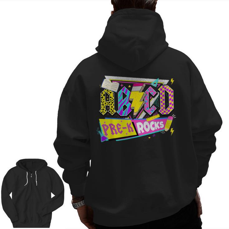 ABCD Pre-K Rocks Back To School PreK Kindergarten Teacher Men Zip Up Hoodie Back Print