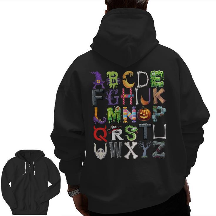 ABCs Alphabet Halloween Learning Kindergarten Teachers Men Zip Up Hoodie Back Print
