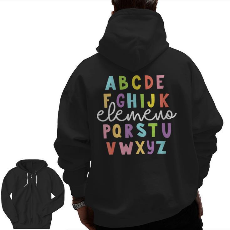 Alphabet ABC Elemeno Teacher Student Back To School Men Zip Up Hoodie Back Print
