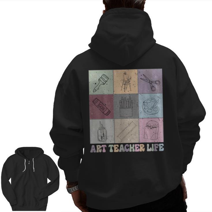 Art Teacher Life Retro Groovy Teaching Future Artists Men Zip Up Hoodie Back Print