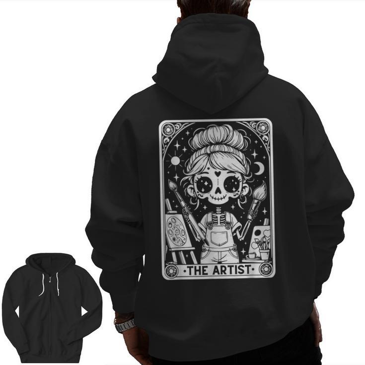 Artist Tarot Card Skeleton Painter Art Teacher Witchy Men Zip Up Hoodie Back Print