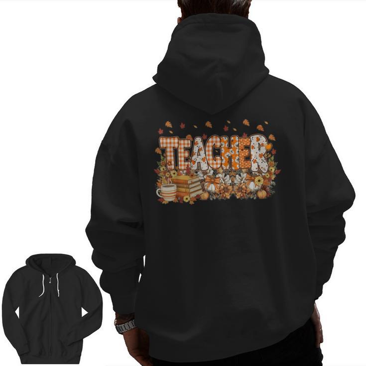 Autumn Pumpkin Thanksgiving Coffee Floral Teacher Fall Men Zip Up Hoodie Back Print