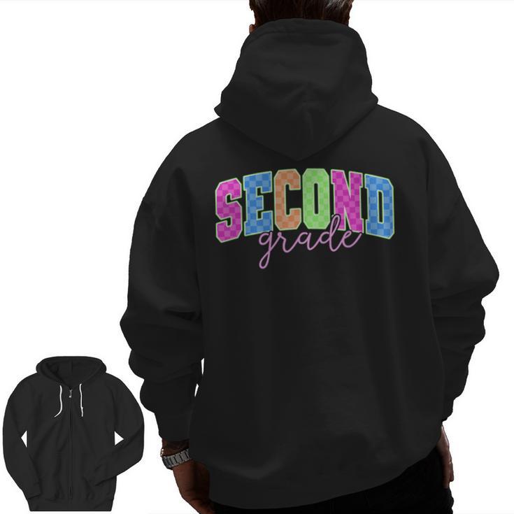 Back To School Neon Checkered Second Grade Colorful Teacher Men Zip Up Hoodie Back Print