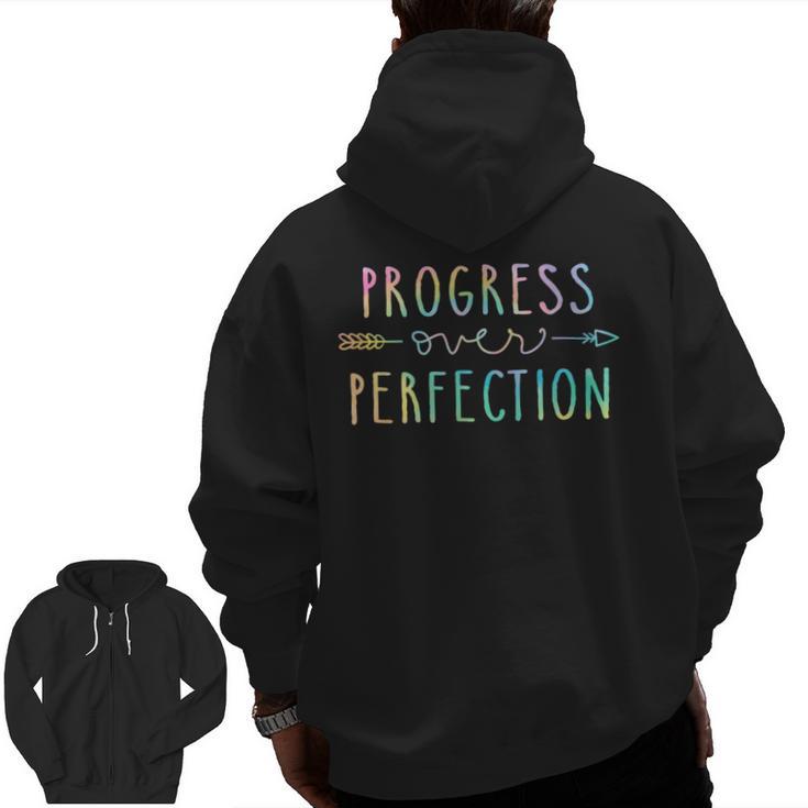 Back To School Progress Over Perfection Motivational Teacher Men Zip Up Hoodie Back Print