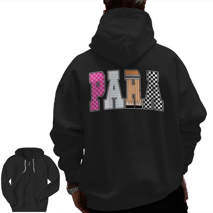 Back To School Teacher Para Preppy Checkered Para Life Men Zip Up Hoodie Back Print