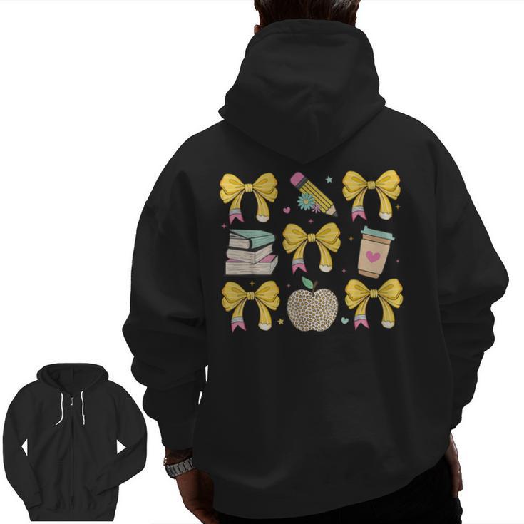 Back To School Yellow Bows Book Coffee Leopard Apple Teacher Men Zip Up Hoodie Back Print