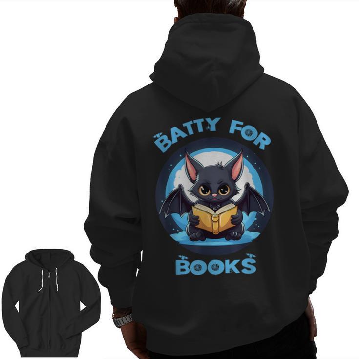 Batty About Books Lover Teacher Librarian Bookish Halloween For Men Women Kids Men Zip Up Hoodie Back Print