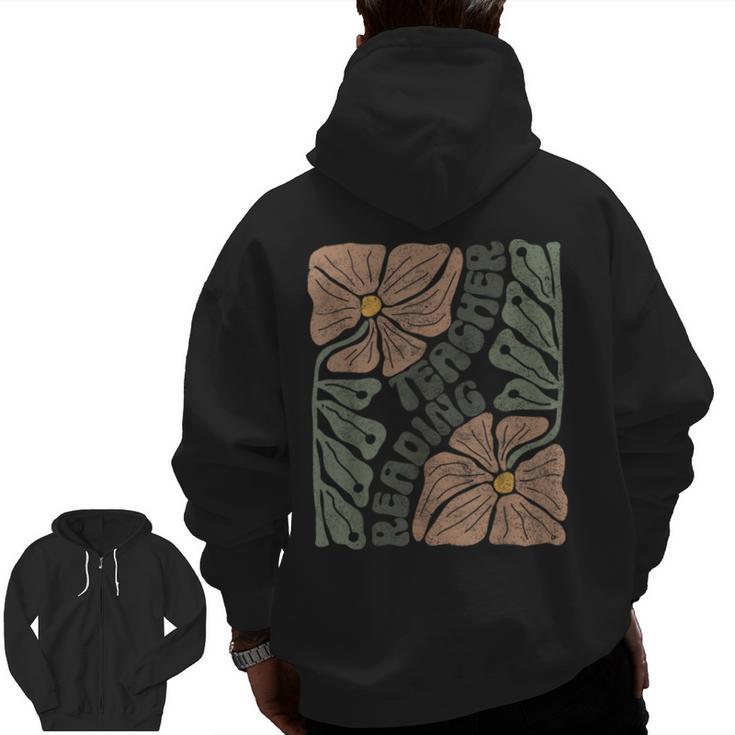 Boho Floral Reading Teacher Retro Reading Specialist Wildfl Men Zip Up Hoodie Back Print