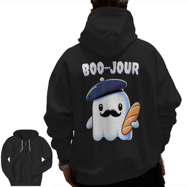 Boo Jour Ghost French Teacher Vintage Teacherlife Groovy Men Zip Up Hoodie Back Print