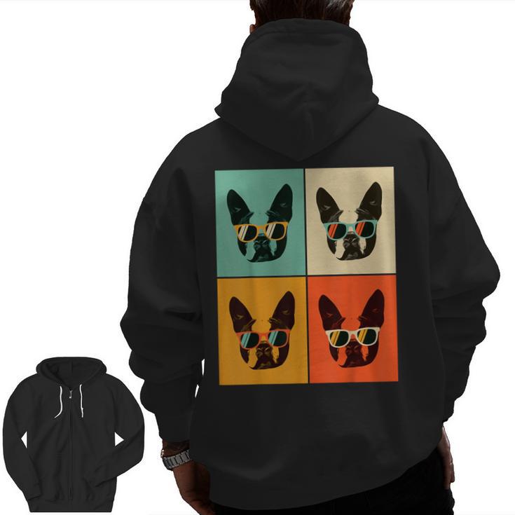 Bostie Dog Lover  Boston Terrier With Sunglasses For Men Women Girls Kids Men Zip Up Hoodie Back Print