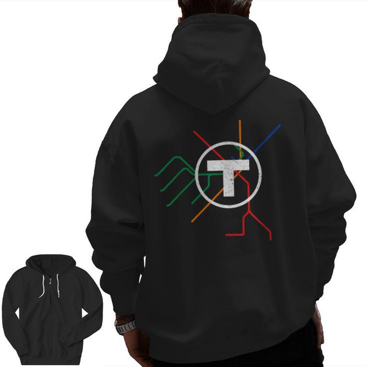 Boston T Subway Map Vintage MBTA Men Zip Up Hoodie Back Print