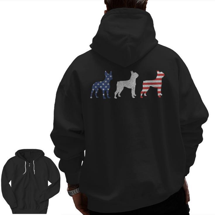 Boston Terrier 4th Of July Dog Patriotic USA Flag Man Woman Men Zip Up Hoodie Back Print