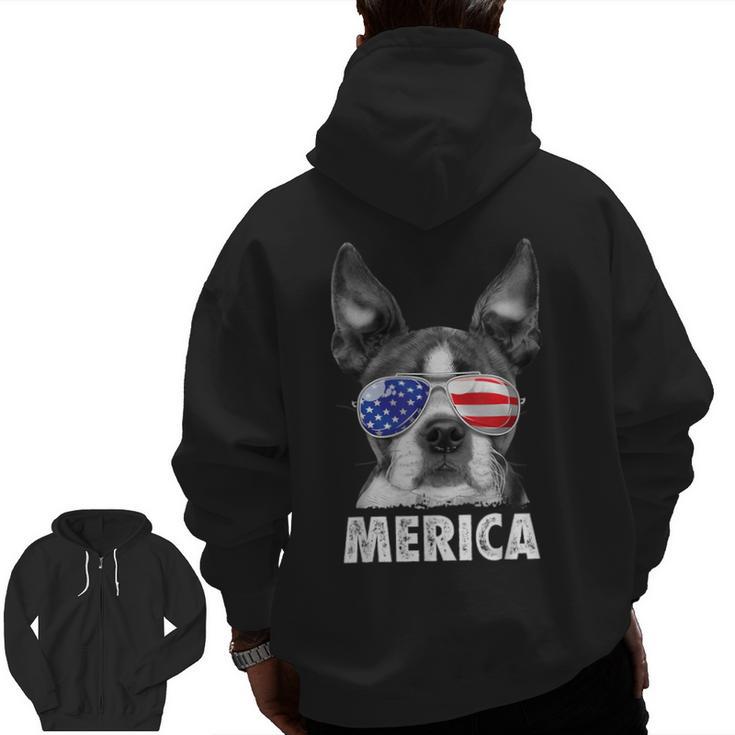 Boston Terrier 4th Of July Merica Men Women USA Flag Vintage Men Zip Up Hoodie Back Print