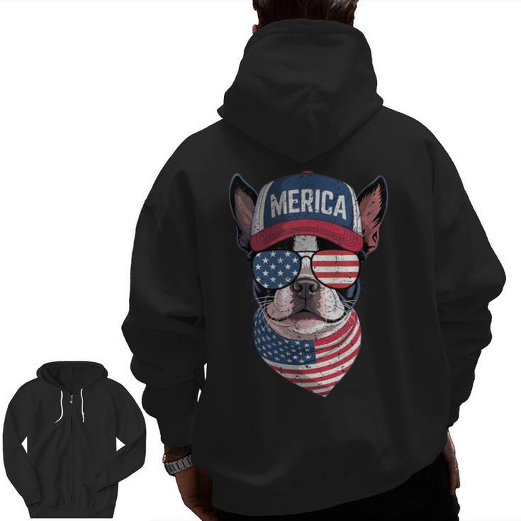 Boston Terrier 4th Of July US Merica Bostie Dog Patriotic For Men Women Kids Men Zip Up Hoodie Back Print