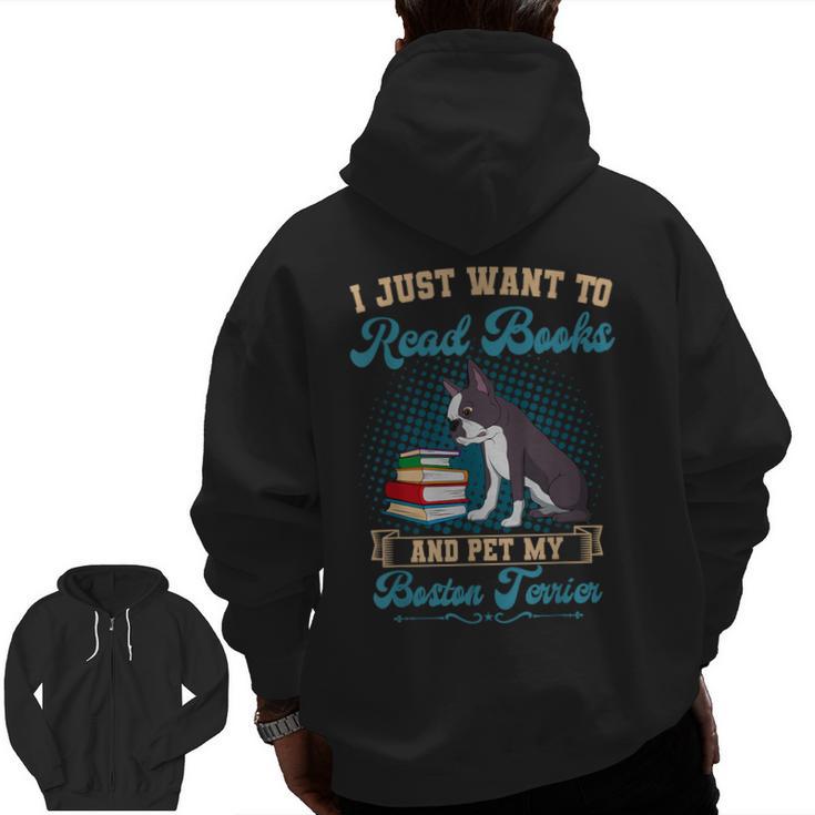 Boston Terrier American Gentleman Bibliophile Book Lover Men Zip Up Hoodie Back Print