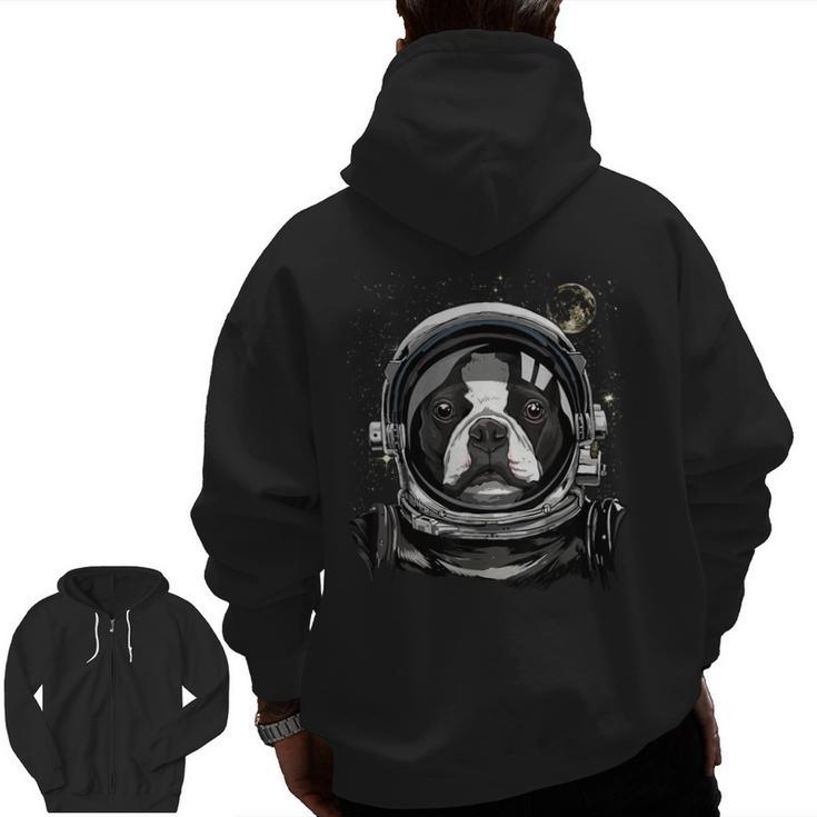 Boston Terrier Astronaut Shirt Spaceman Dog Space Lover Men Zip Up Hoodie Back Print