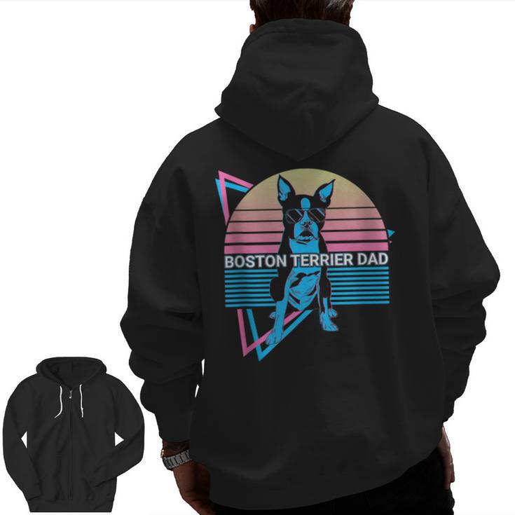Boston Terrier Dad Retro Men Zip Up Hoodie Back Print
