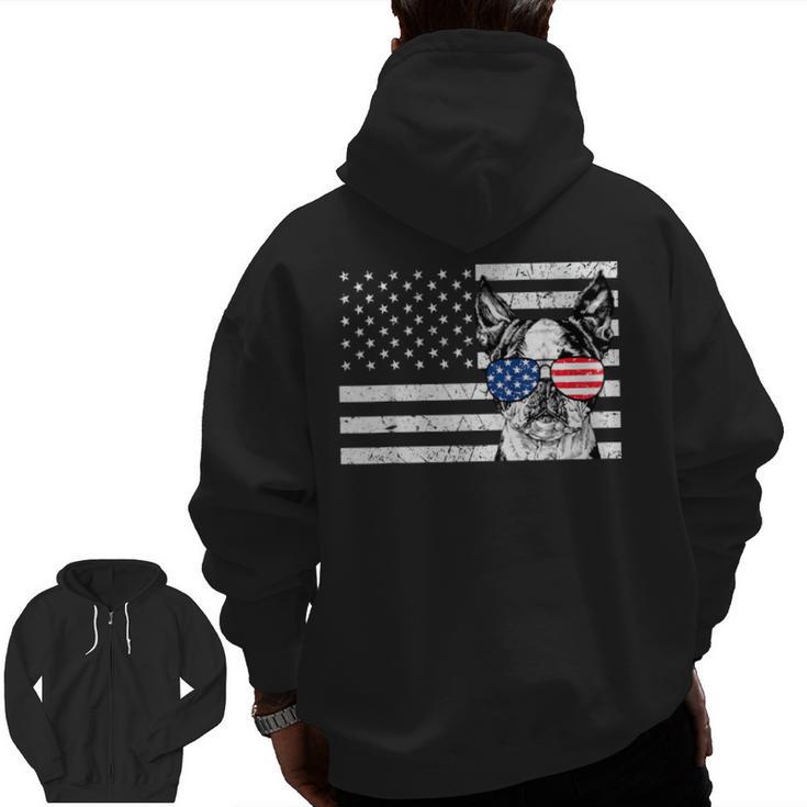 Boston Terrier Dog 4th Of July US American Flag Patriotic Men Zip Up Hoodie Back Print