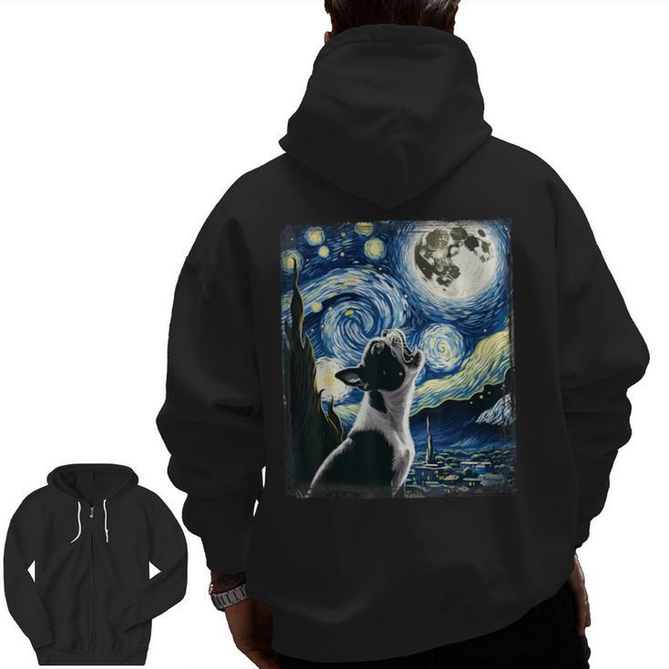 Boston Terrier Dog Art Van Gogh Starry Night Boston Terrier Men Zip Up Hoodie Back Print