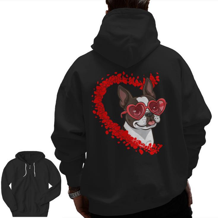 Boston Terrier Dog Mom Dad Valentine’s Day Pet Lover  For Men Women Kids Men Zip Up Hoodie Back Print