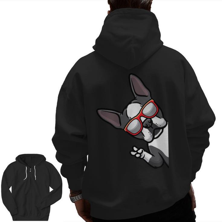 Boston Terrier Dog From Side Boston Bull Men Zip Up Hoodie Back Print