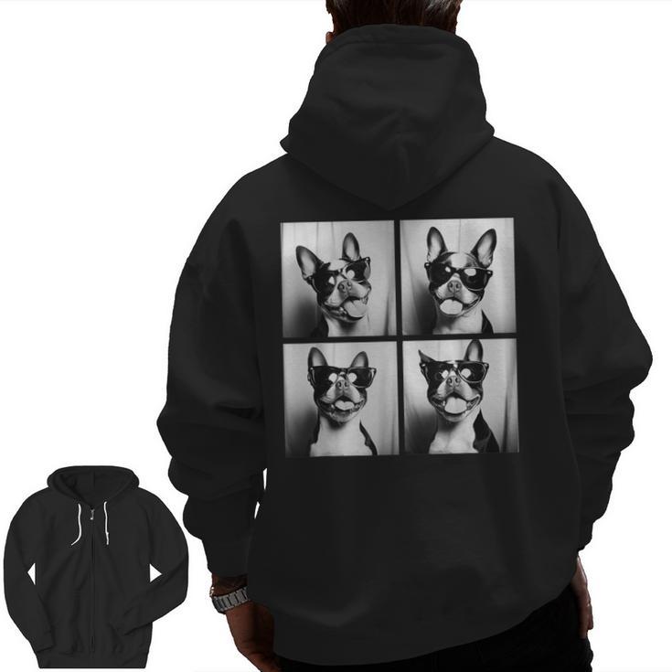 Boston Terrier Dogs With Sunglasses Photo Pets Meme Men Zip Up Hoodie Back Print