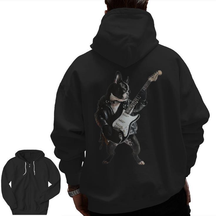 Boston Terrier Guitar Men Zip Up Hoodie Back Print
