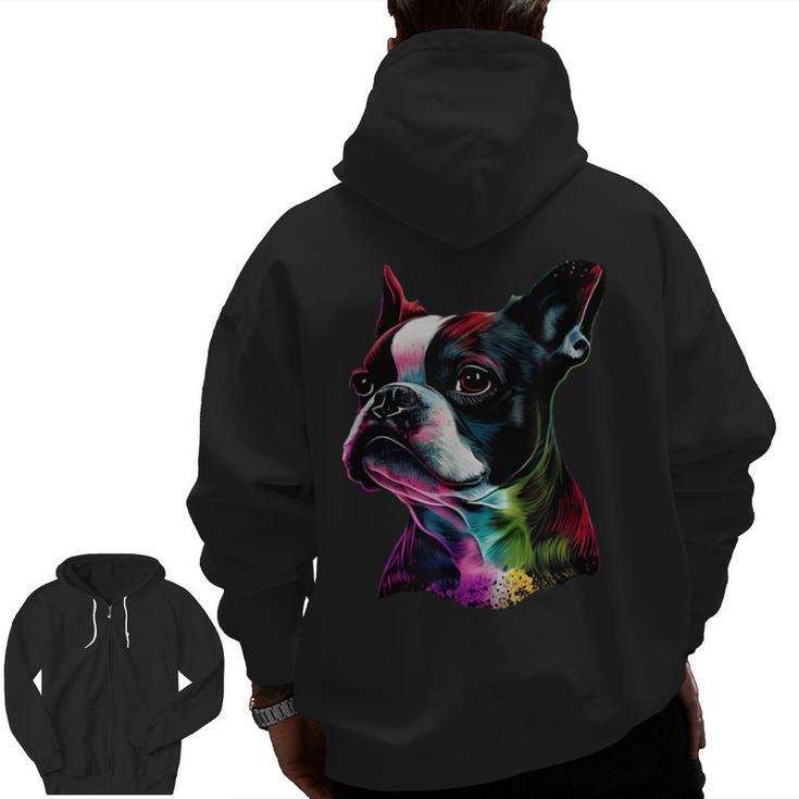 Boston Terrier Lovers Colorful Pop Art Boston Terrier Men Zip Up Hoodie Back Print