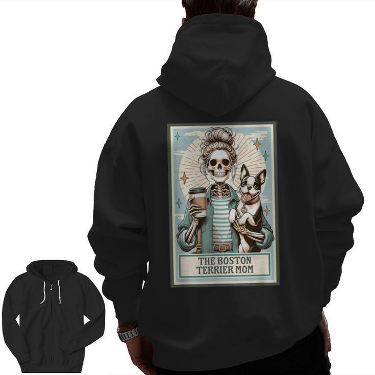 The Boston Terrier Mom Skeleton Spooky Season Halloween Men Zip Up Hoodie Back Print