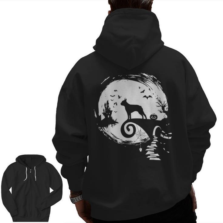 Boston Terrier And Moon Halloween Costume Dog Lover Men Zip Up Hoodie Back Print