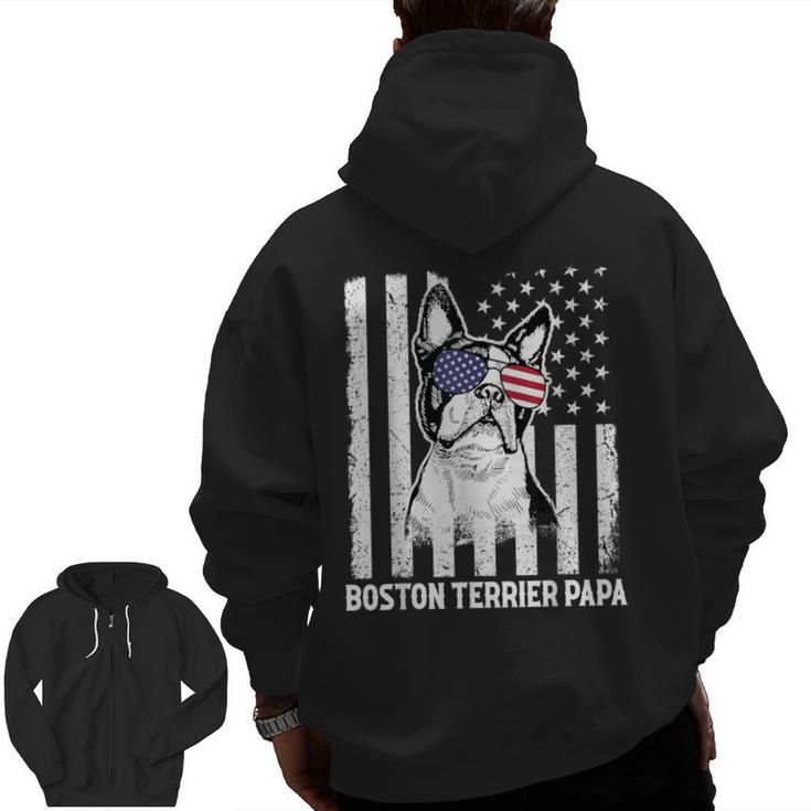 Boston Terrier Papa Cool Dog Lover USA American Flag Men Women Men Zip Up Hoodie Back Print