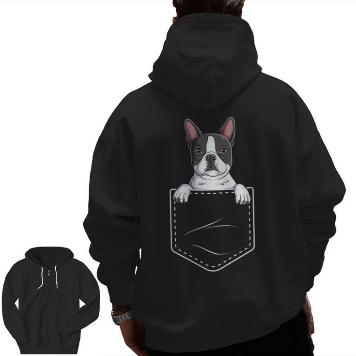 Boston Terrier In The Pocket Cute Boston Terrier Dog Lovers For Men Women Girls Kids Men Zip Up Hoodie Back Print