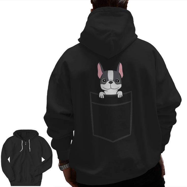 Boston Terrier In The Pocket Cute Boston Terrier Dog For Men Women Girls Kids Men Zip Up Hoodie Back Print