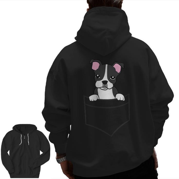Boston Terrier In The Pocket Cute Pocket Boston Terrier Men Zip Up Hoodie Back Print