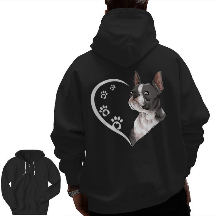 Boston Terrier Shirts For Women Girls Kids Heart Cute Men Zip Up Hoodie Back Print