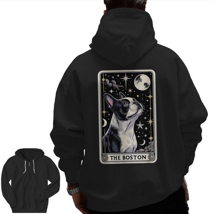 Boston Terrier Tarot Card Star With The Moon Men Women Kids Men Zip Up Hoodie Back Print