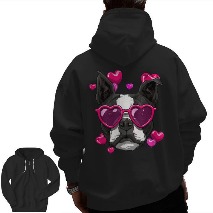 Boston Terrier Valentines Day Shirt Heart Dog Lover Men Zip Up Hoodie Back Print