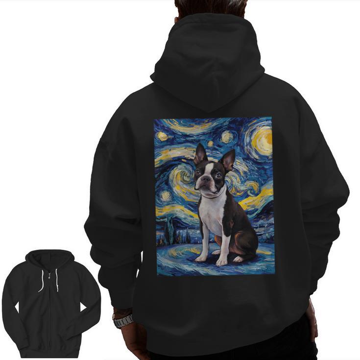 Boston Terrier Van Gogh Starry Night Men Zip Up Hoodie Back Print