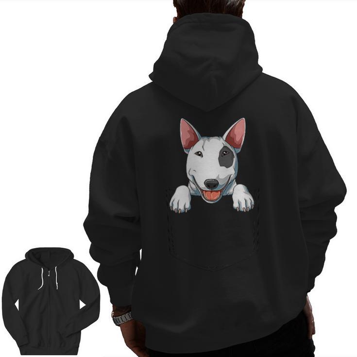 Bull Terrier Pocket Bull Terrier Peeking Out Pocket Men Zip Up Hoodie Back Print