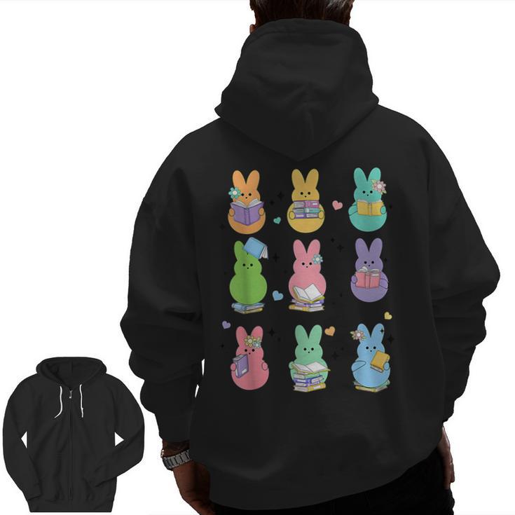 Bunny Reading Books Easter Day Librarian Teacher Book Men Zip Up Hoodie Back Print