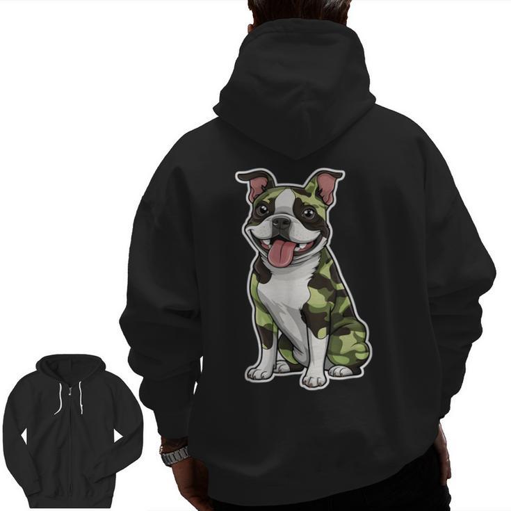 Camo Boston Terrier Pet Owner Camouflage Dog Lover Men Zip Up Hoodie Back Print, trending gift