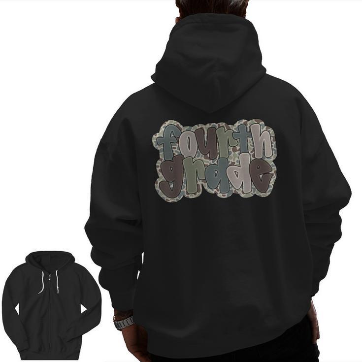 Camo Team 4th Grade Squad Back To School Teacher Kids Boys Men Zip Up Hoodie Back Print
