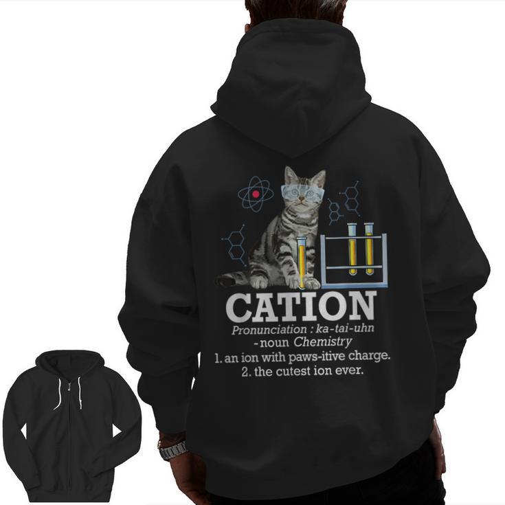 Cation Chemistry Humor Science Teacher Cat Pun Men Zip Up Hoodie Back Print